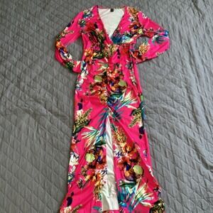 Shein V long-sleeve maxi dress with a vibrant tropical floral print Size Large